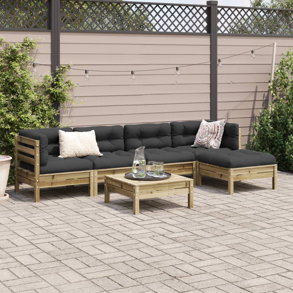 6 Piece Garden Sofa Set with Cushions Impregnated Wood Pine
