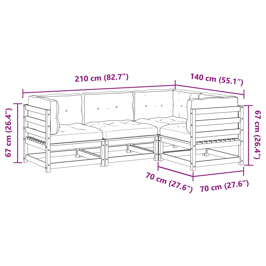 4 Piece Garden Sofa Set with Cushions Solid Wood Douglas Fir