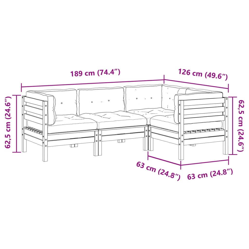 4 Piece Garden Sofa Set with Cushions Wax Brown Solid Wood Pine