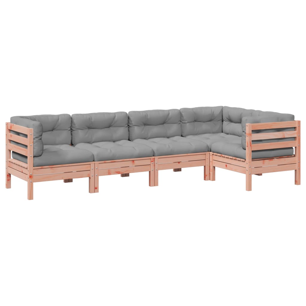 5 Piece Garden Sofa Set with Cushions Solid Wood Douglas Fir