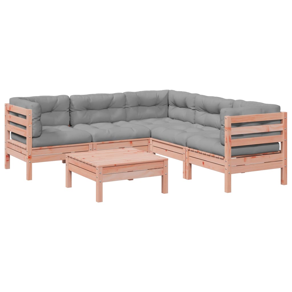 6 Piece Garden Sofa Set with Cushions Solid Wood Douglas Fir