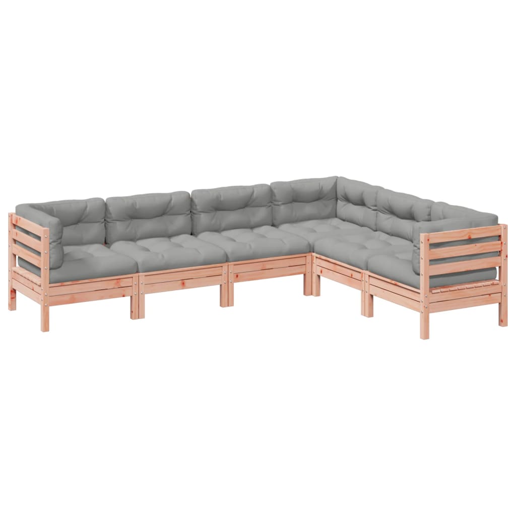 6 Piece Garden Sofa Set with Cushions Solid Wood Douglas Fir