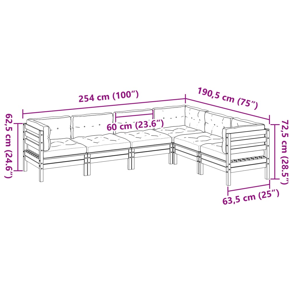 6 Piece Garden Sofa Set with Cushions Solid Wood Douglas Fir