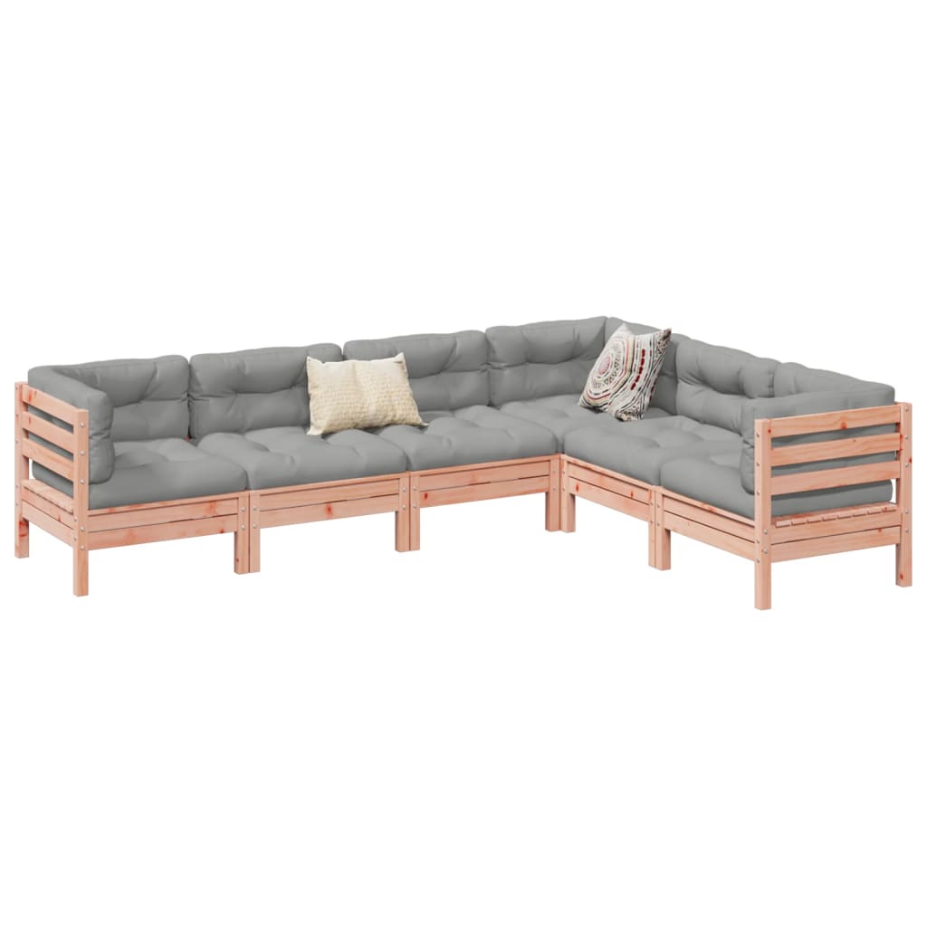 6 Piece Garden Sofa Set with Cushions Solid Wood Douglas Fir