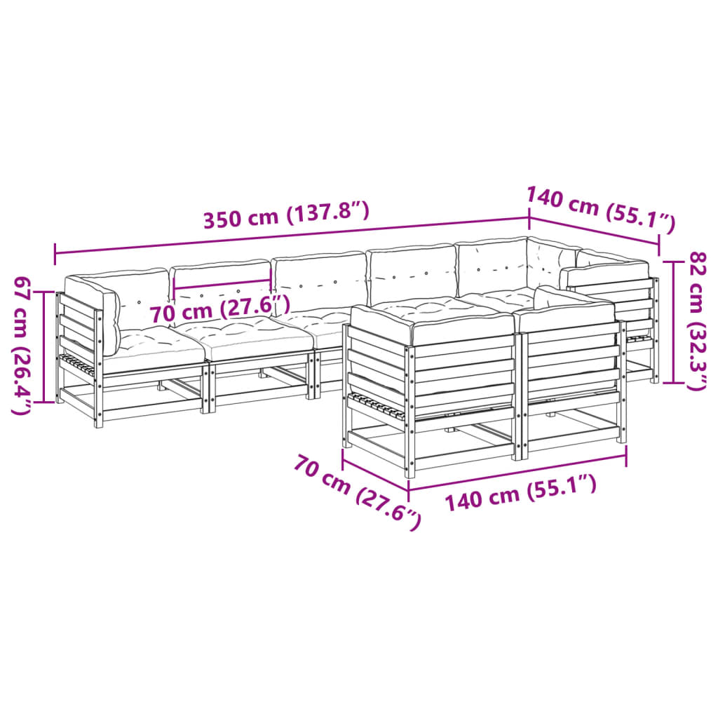 8 Piece Garden Sofa Set with Cushions Solid Wood Douglas Fir