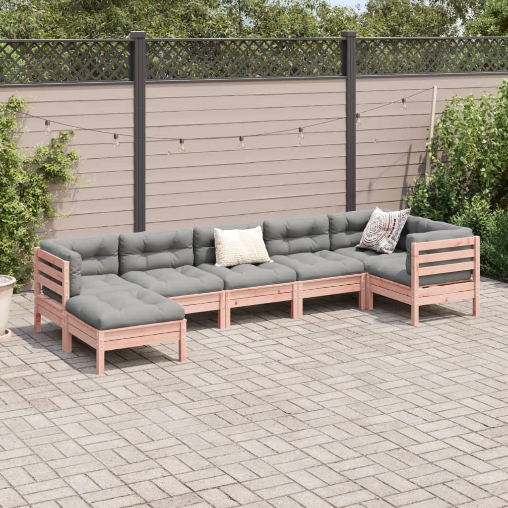 7 Piece Garden Sofa Set with Cushions Solid Wood Douglas Fir