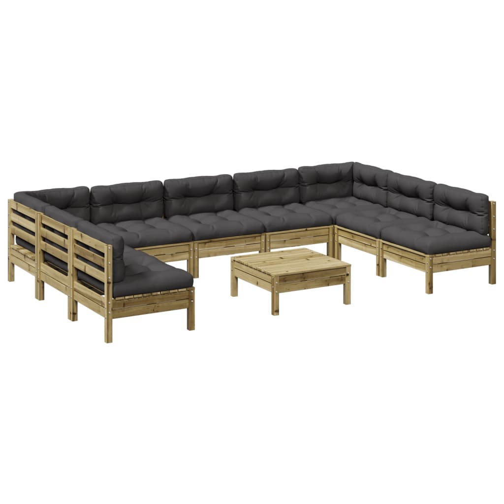 10 Piece Garden Sofa Set with Cushions Impregnated Wood Pine