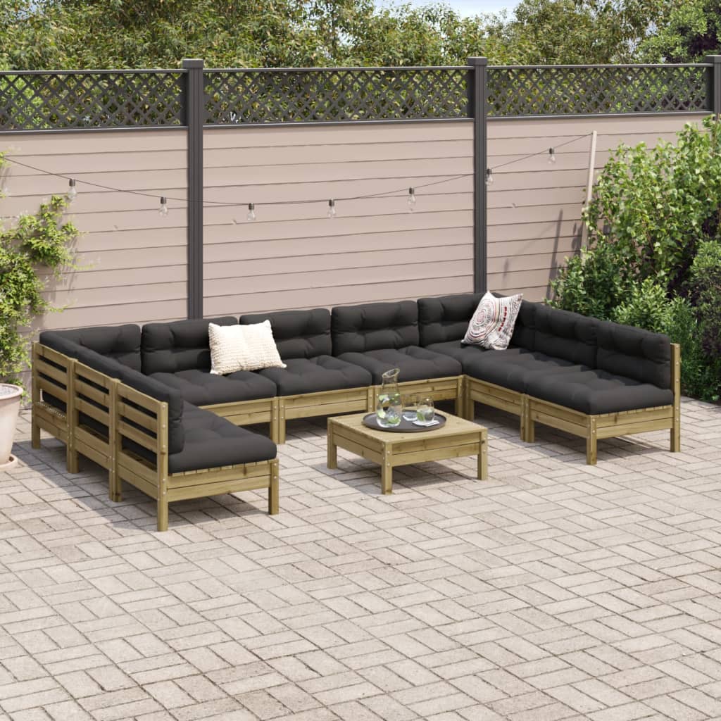 10 Piece Garden Sofa Set with Cushions Impregnated Wood Pine