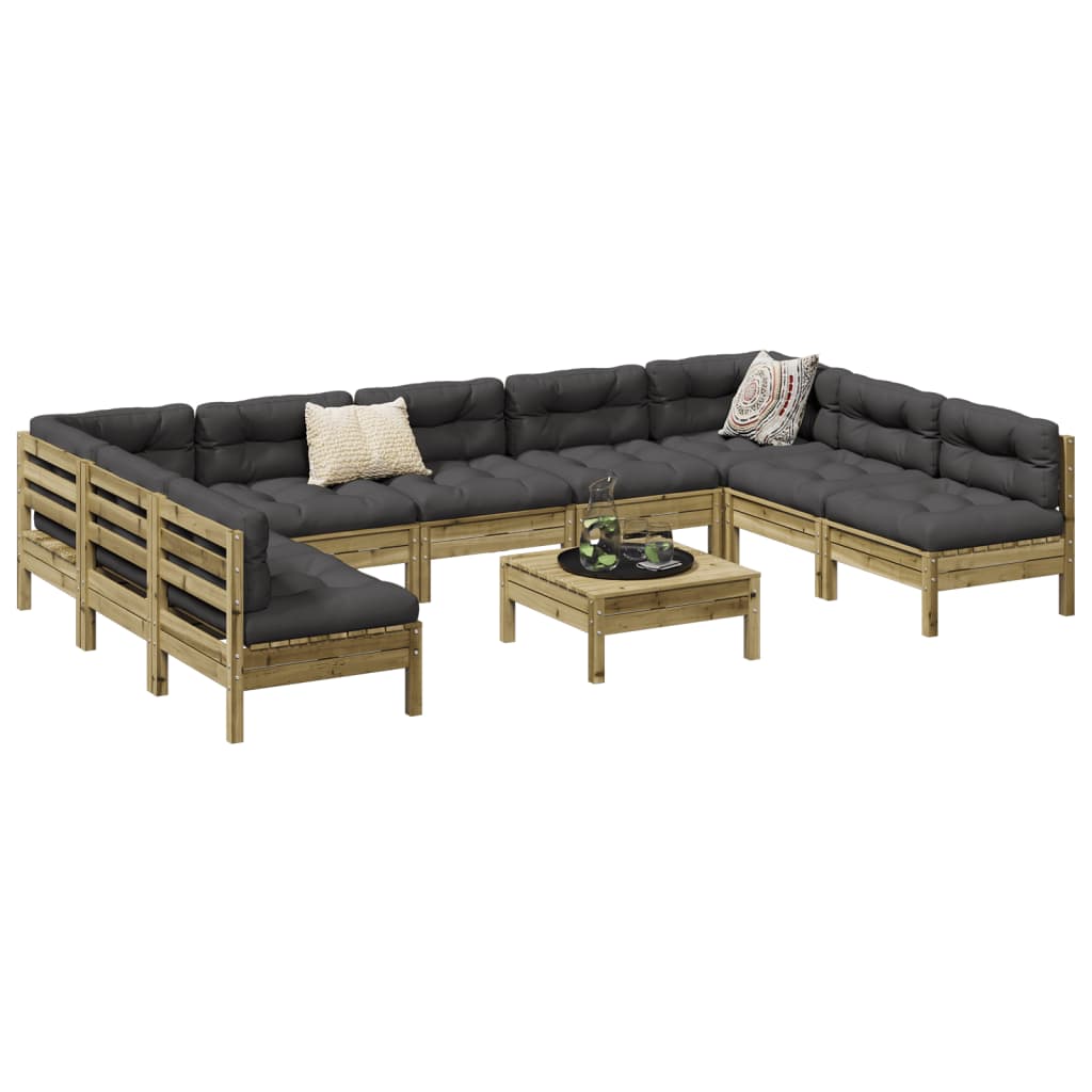 10 Piece Garden Sofa Set with Cushions Impregnated Wood Pine