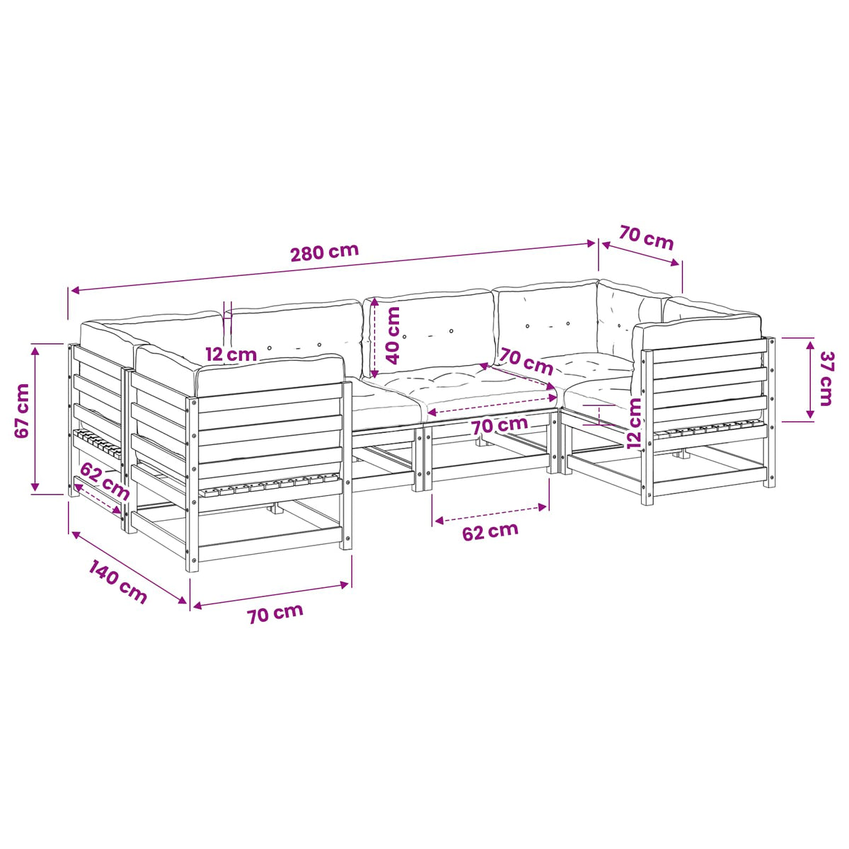 6 Piece Garden Sofa Set with Cushions Solid Wood Douglas Fir
