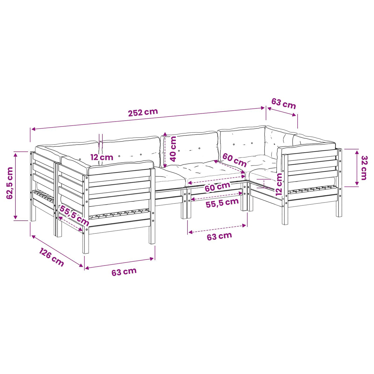 6 Piece Garden Sofa Set with Cushions Impregnated Wood Pine