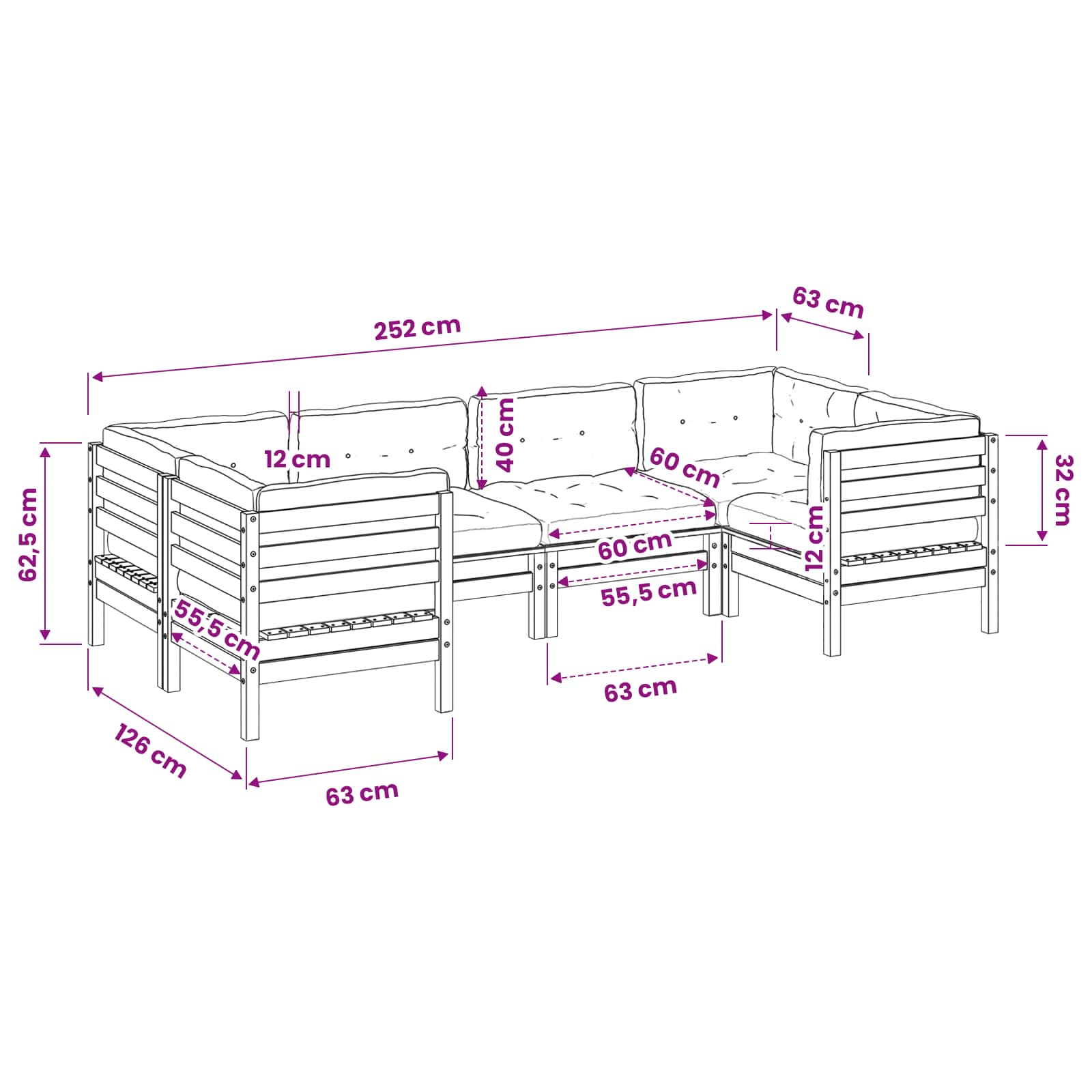 6 Piece Garden Sofa Set with Cushions Impregnated Wood Pine