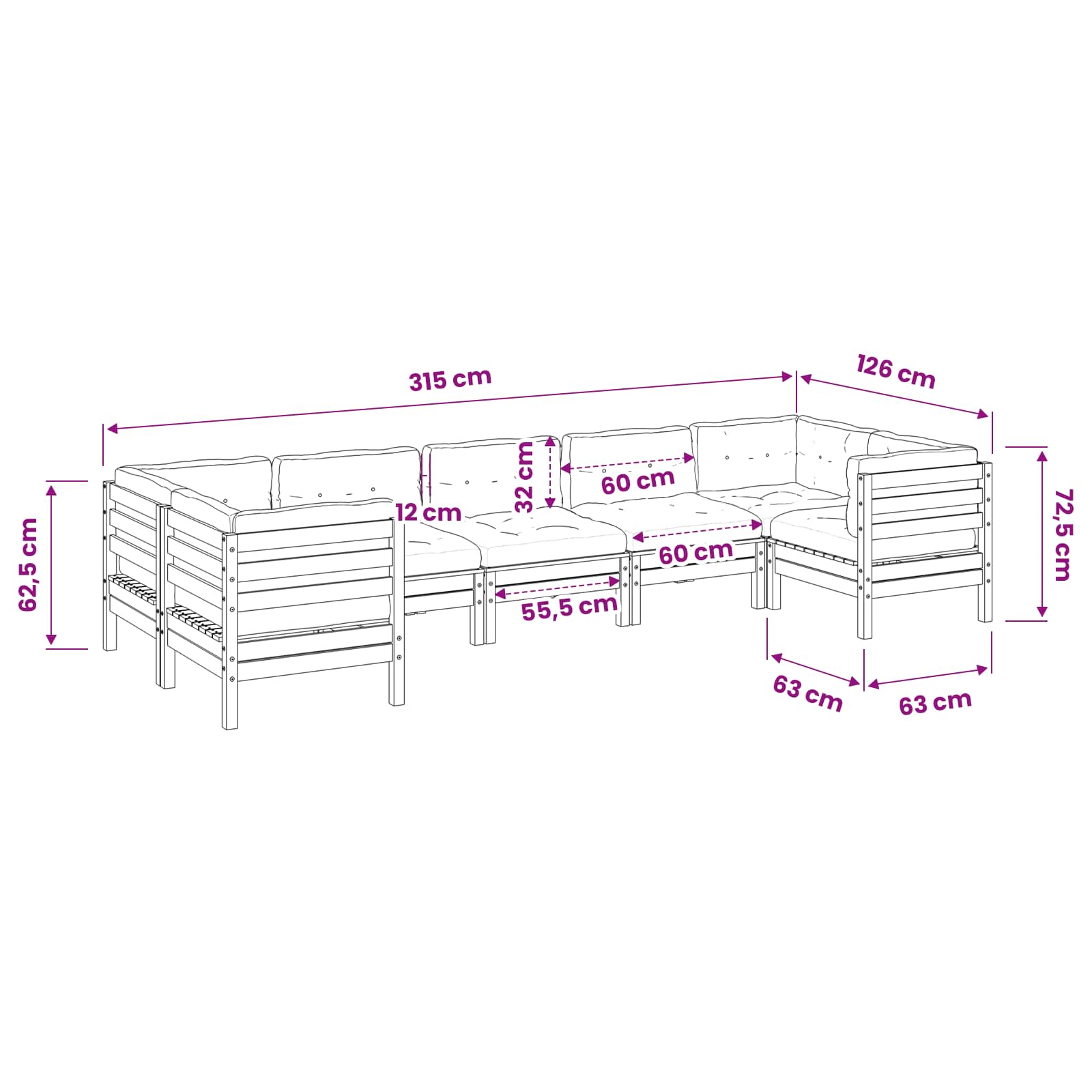7 Piece Garden Sofa Set with Cushions Solid Wood Douglas Fir