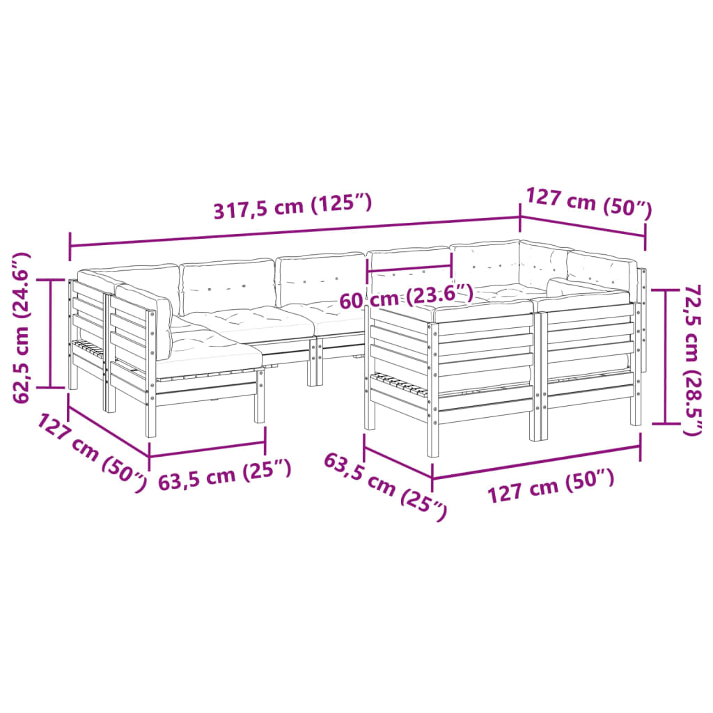 9 Piece Garden Sofa Set with Cushions Solid Wood Douglas Fir