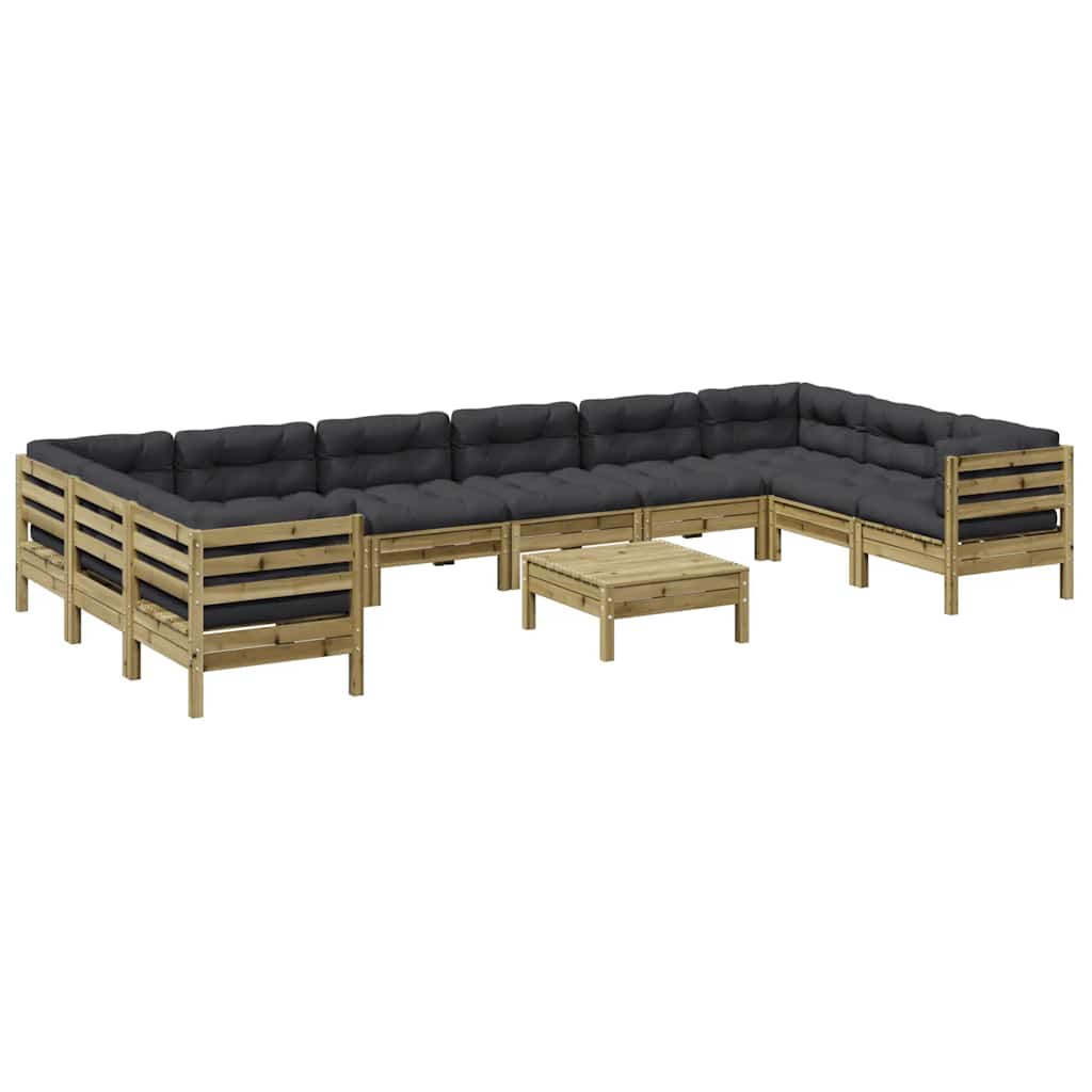 11 Piece Garden Sofa Set with Cushions Impregnated Wood Pine