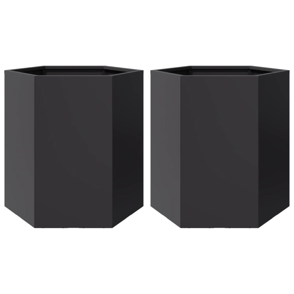 Garden Planters 2 pcs Black Hexagon 46x40x45 cm Steel