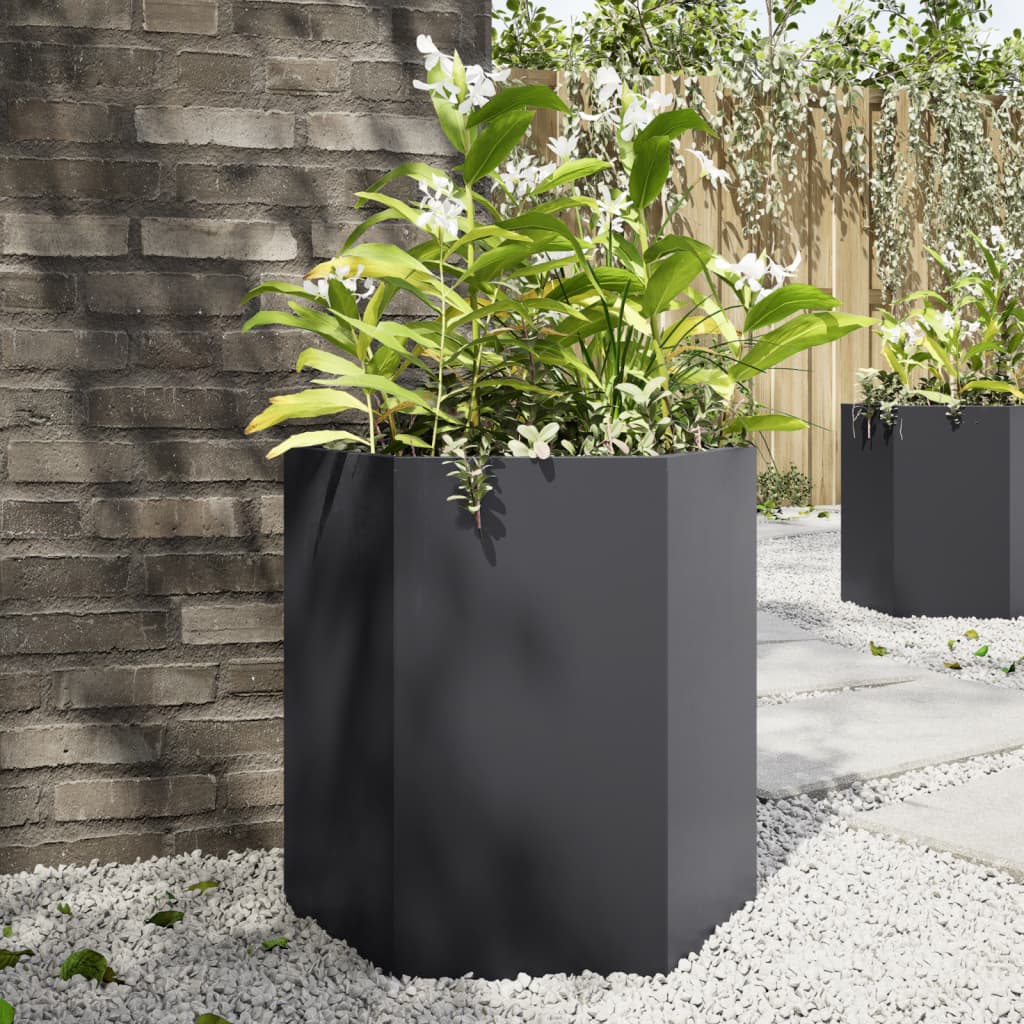 Garden Planters 2 pcs Black Hexagon 46x40x45 cm Steel