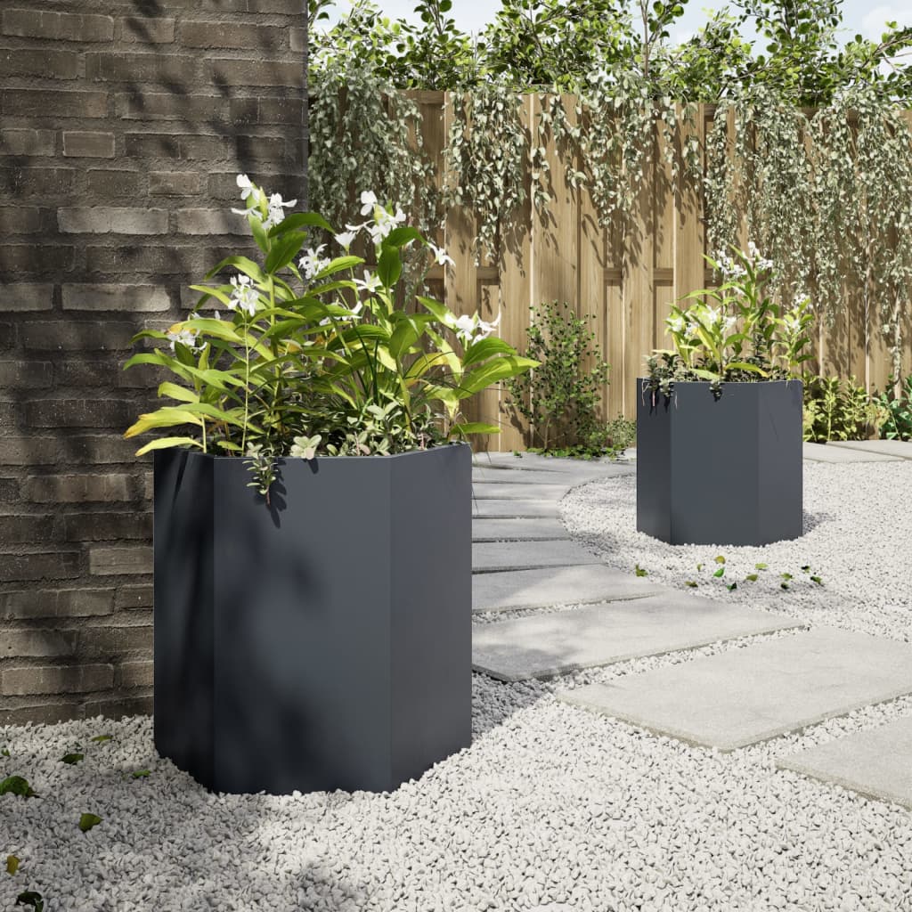 Garden Planters 2 pcs Anthracite Hexagon 46x40x45 cm Steel
