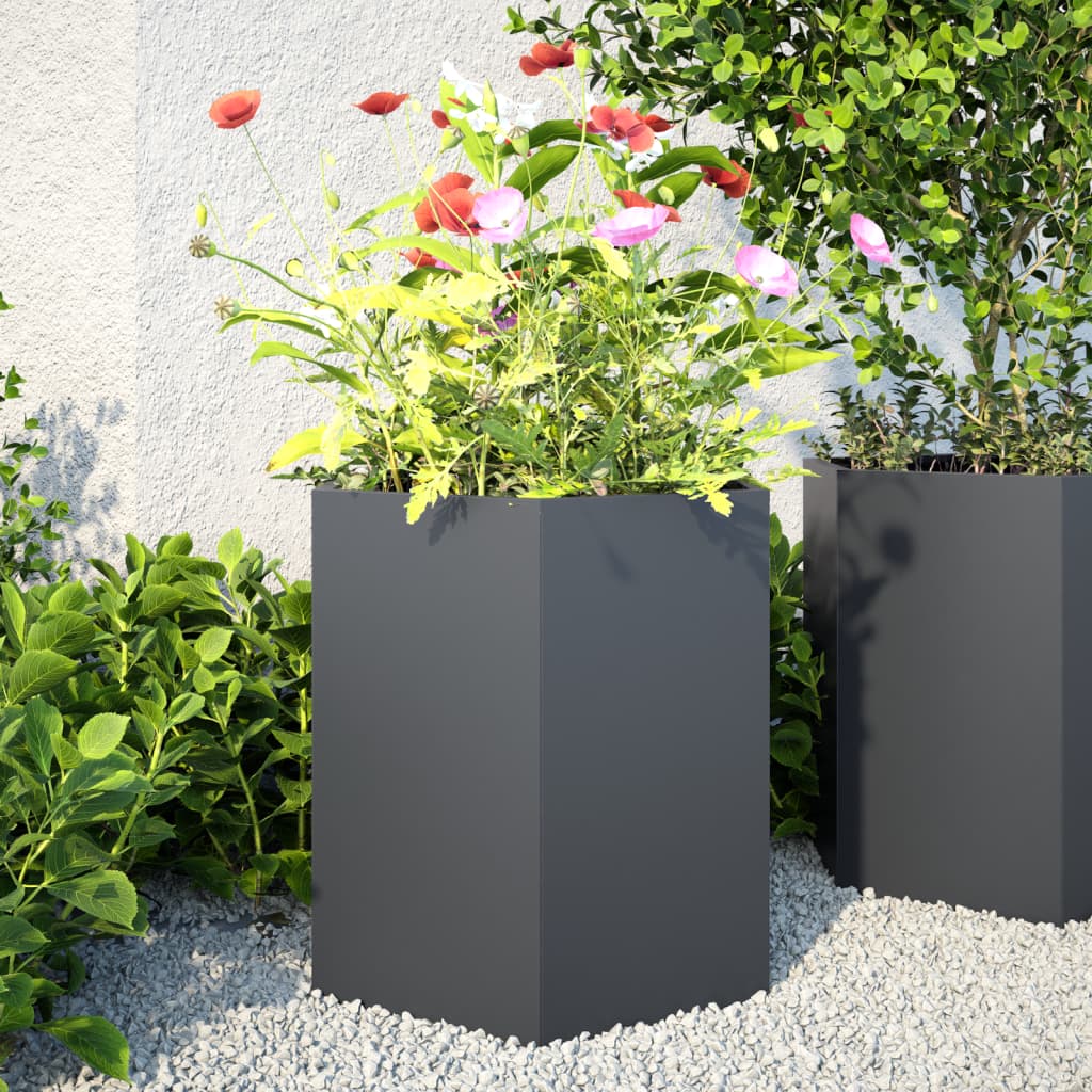 Garden Planters 2 pcs Anthracite Hexagon 46x40x45 cm Steel