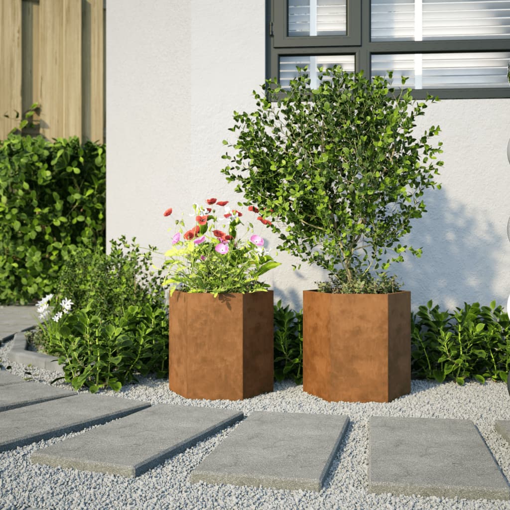 Garden Planters 2 pcs Hexagon 46x40x45 cm Weathering Steel