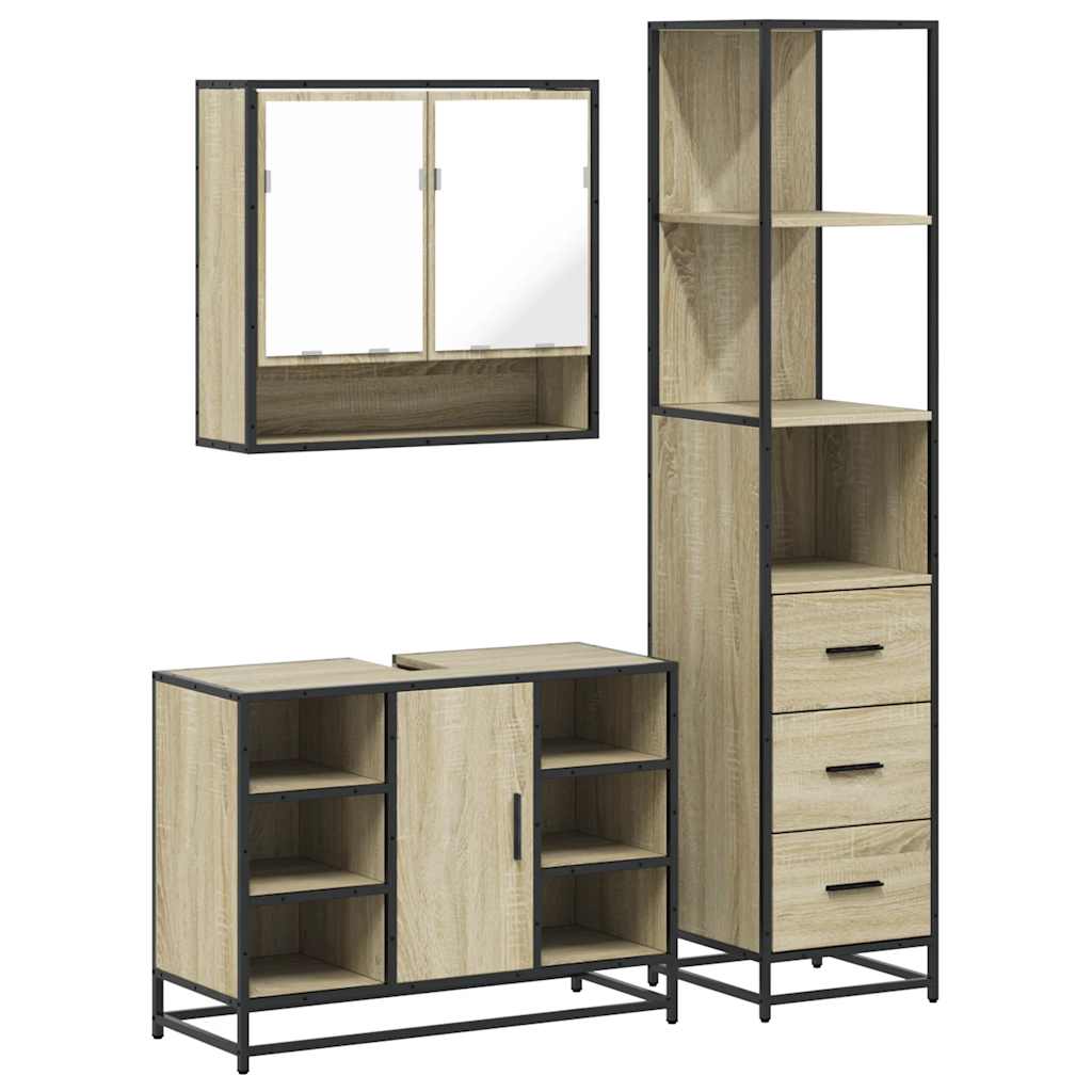 3Â Piece Bathroom Furniture SetÂ Sonoma Oak Engineered Wood
