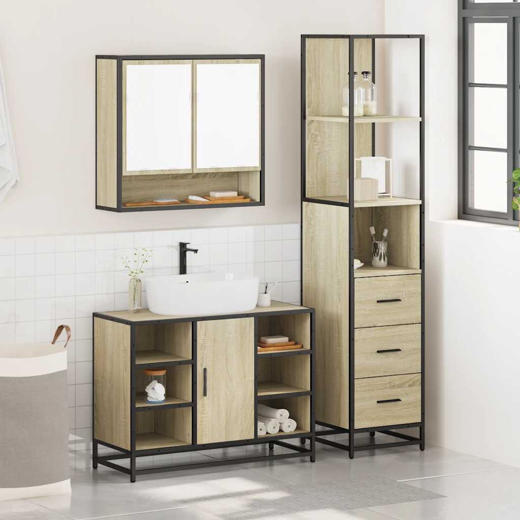 3Â Piece Bathroom Furniture SetÂ Sonoma Oak Engineered Wood