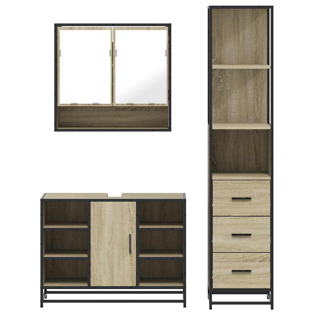 3Â Piece Bathroom Furniture SetÂ Sonoma Oak Engineered Wood