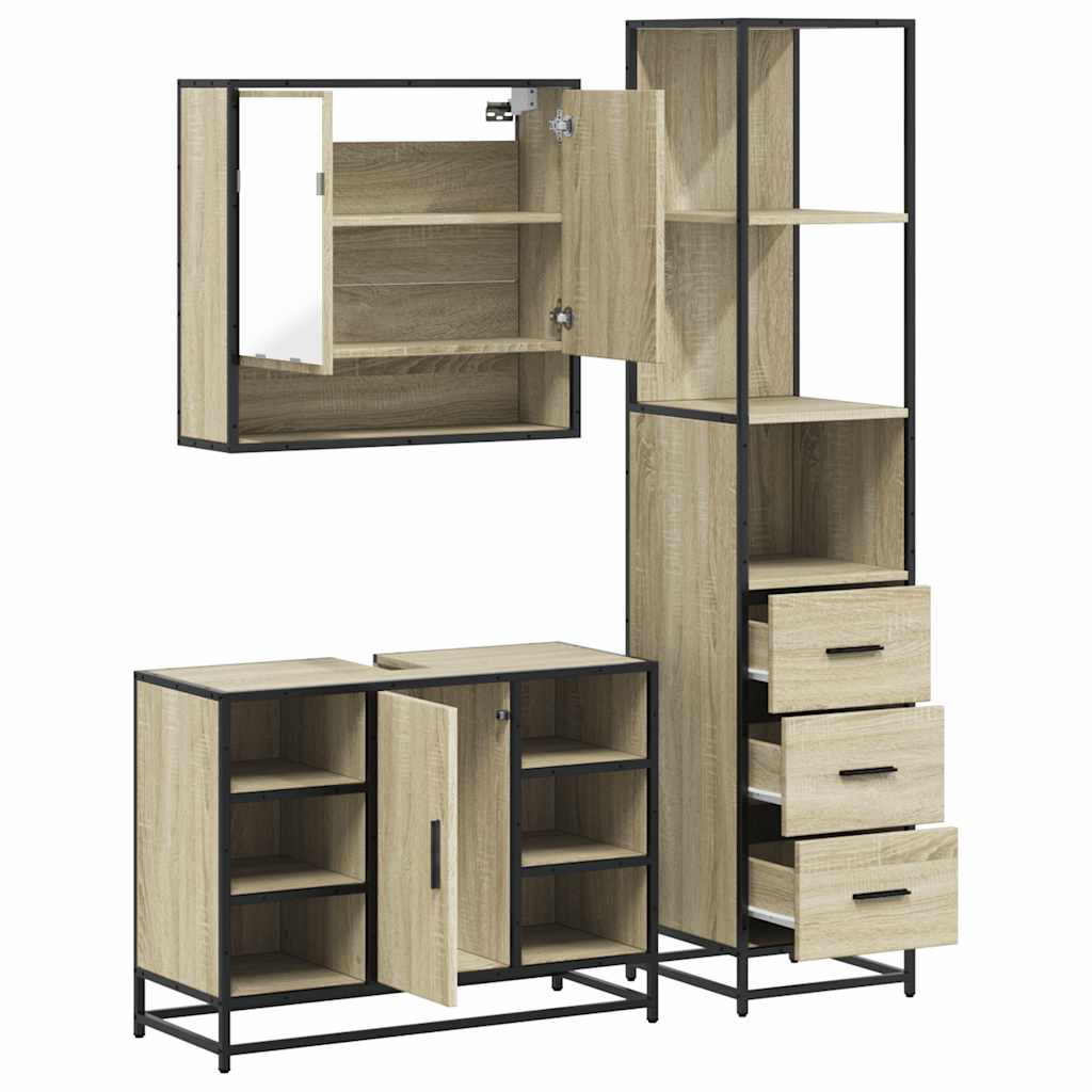3Â Piece Bathroom Furniture SetÂ Sonoma Oak Engineered Wood