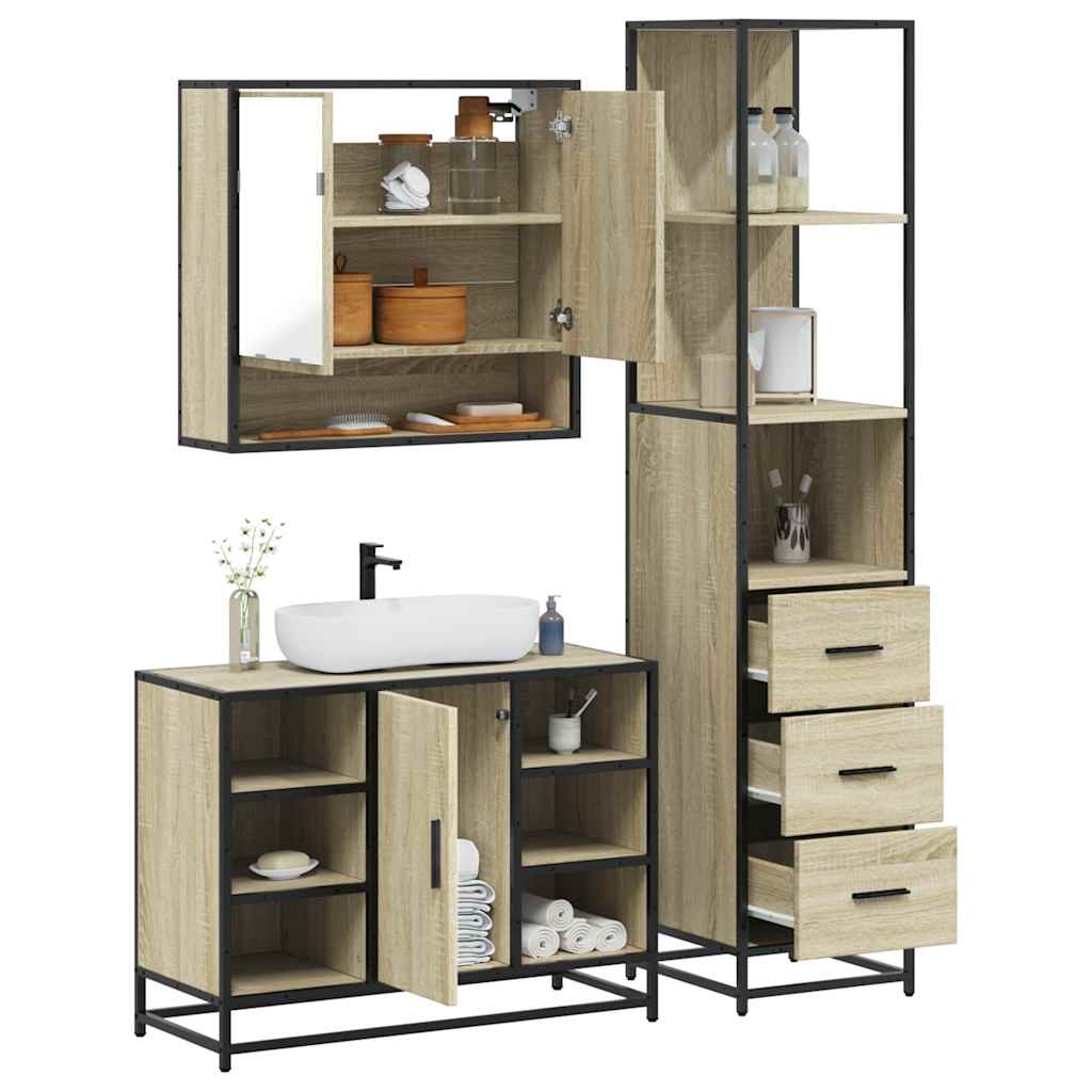 3Â Piece Bathroom Furniture SetÂ Sonoma Oak Engineered Wood
