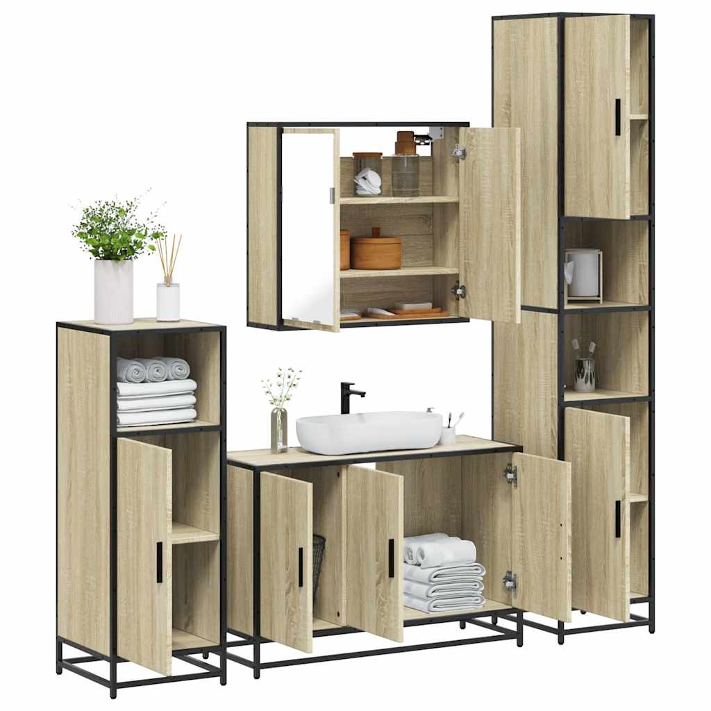 4Â Piece Bathroom Furniture SetÂ Sonoma Oak Engineered Wood