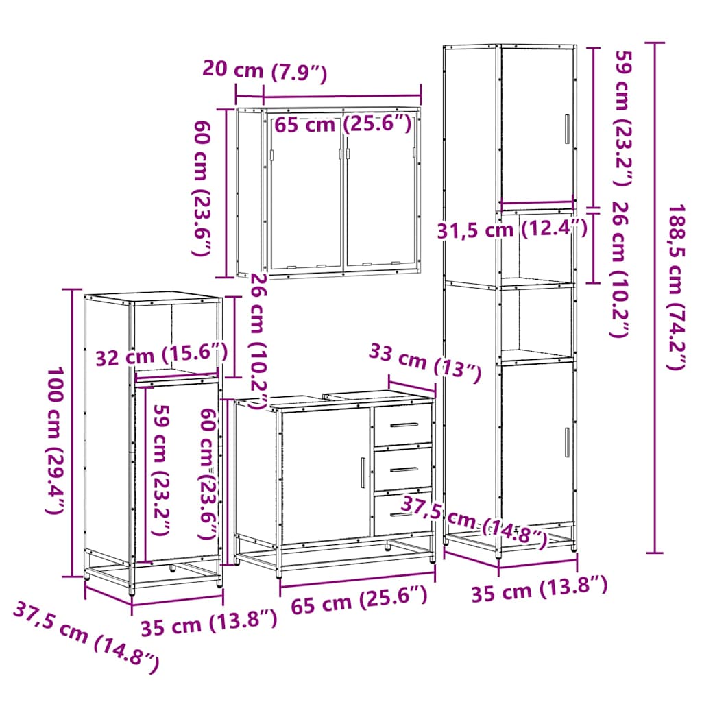 4Â Piece Bathroom Furniture SetÂ Sonoma Oak Engineered Wood