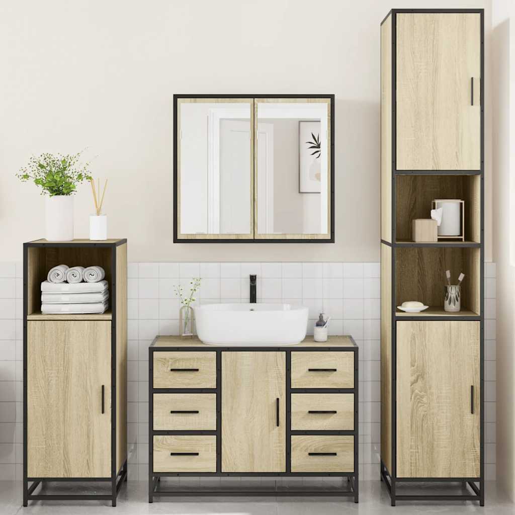 4Â Piece Bathroom Furniture SetÂ Sonoma Oak Engineered Wood