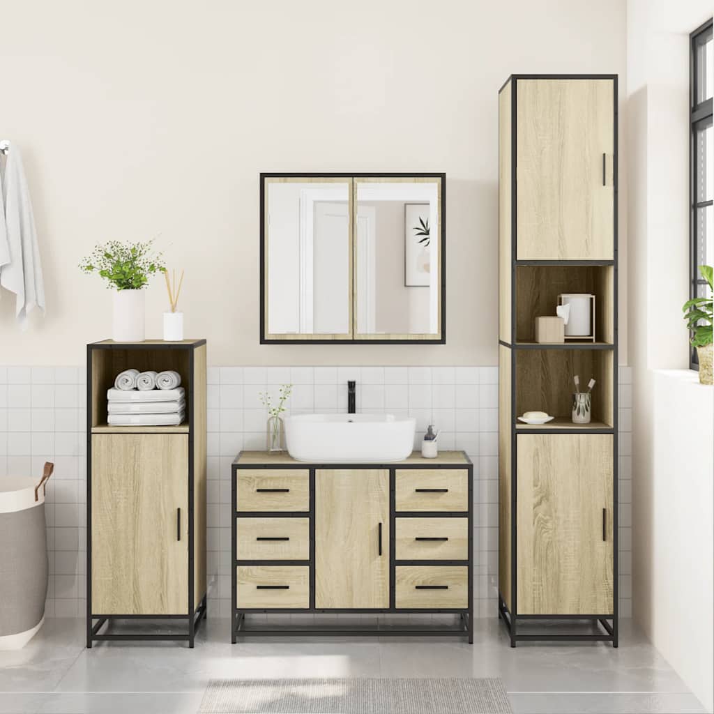 4Â Piece Bathroom Furniture SetÂ Sonoma Oak Engineered Wood