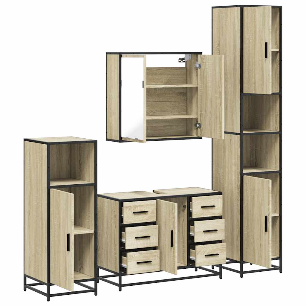 4Â Piece Bathroom Furniture SetÂ Sonoma Oak Engineered Wood