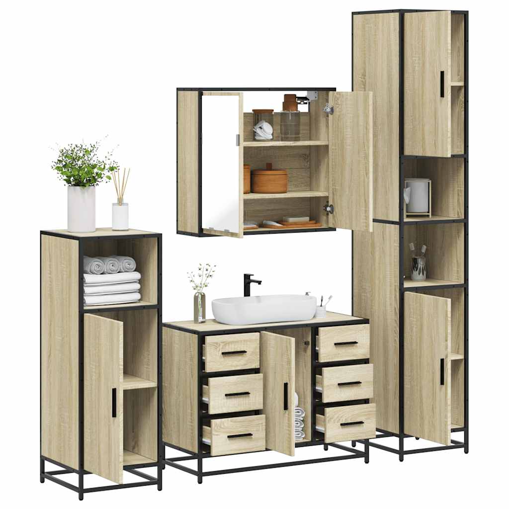 4Â Piece Bathroom Furniture SetÂ Sonoma Oak Engineered Wood