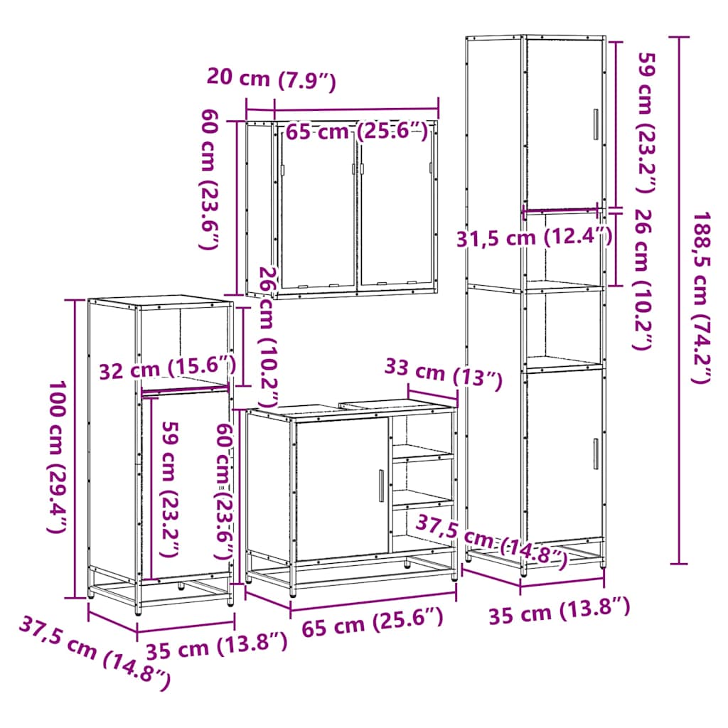 4Â Piece Bathroom Furniture SetÂ Sonoma Oak Engineered Wood