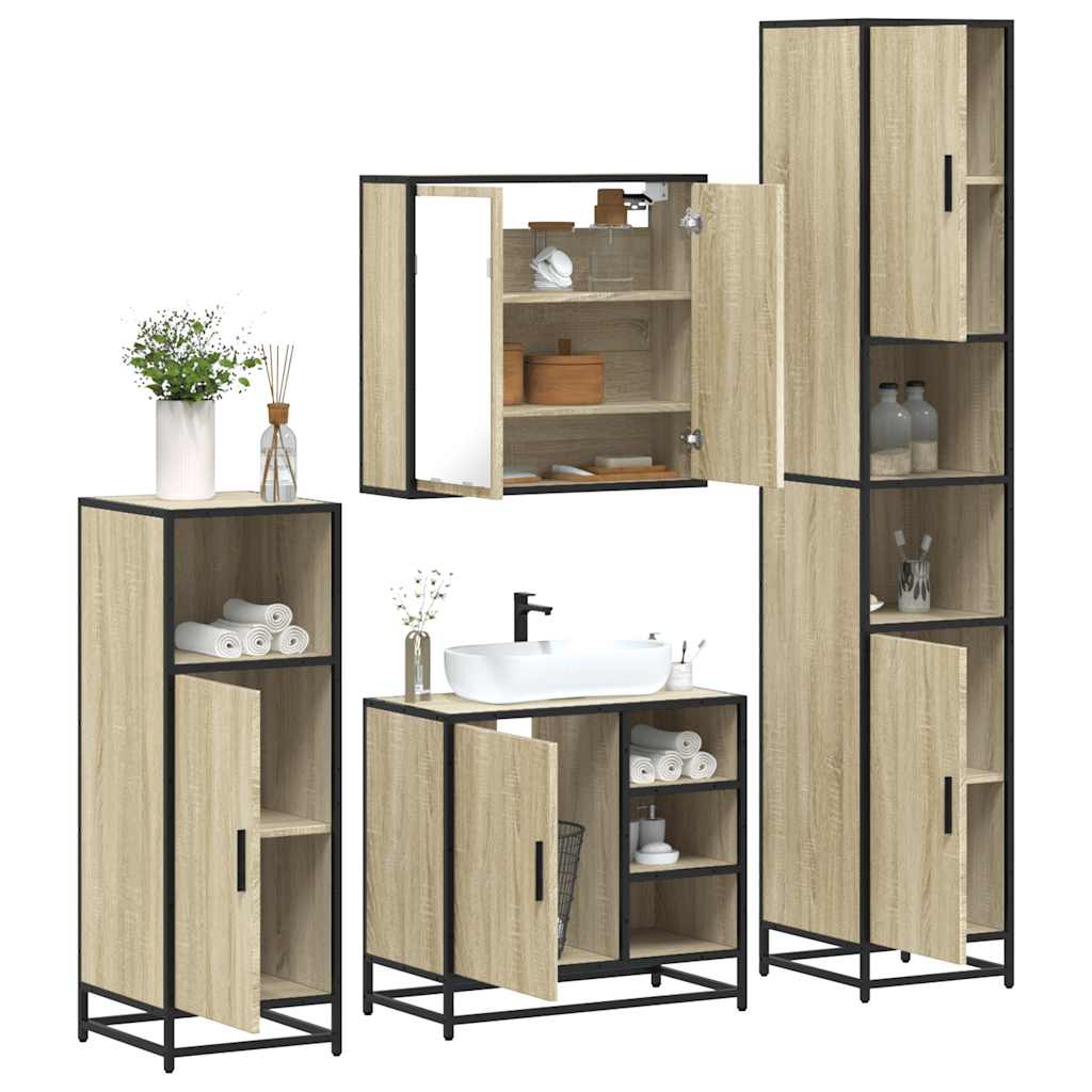 4Â Piece Bathroom Furniture SetÂ Sonoma Oak Engineered Wood