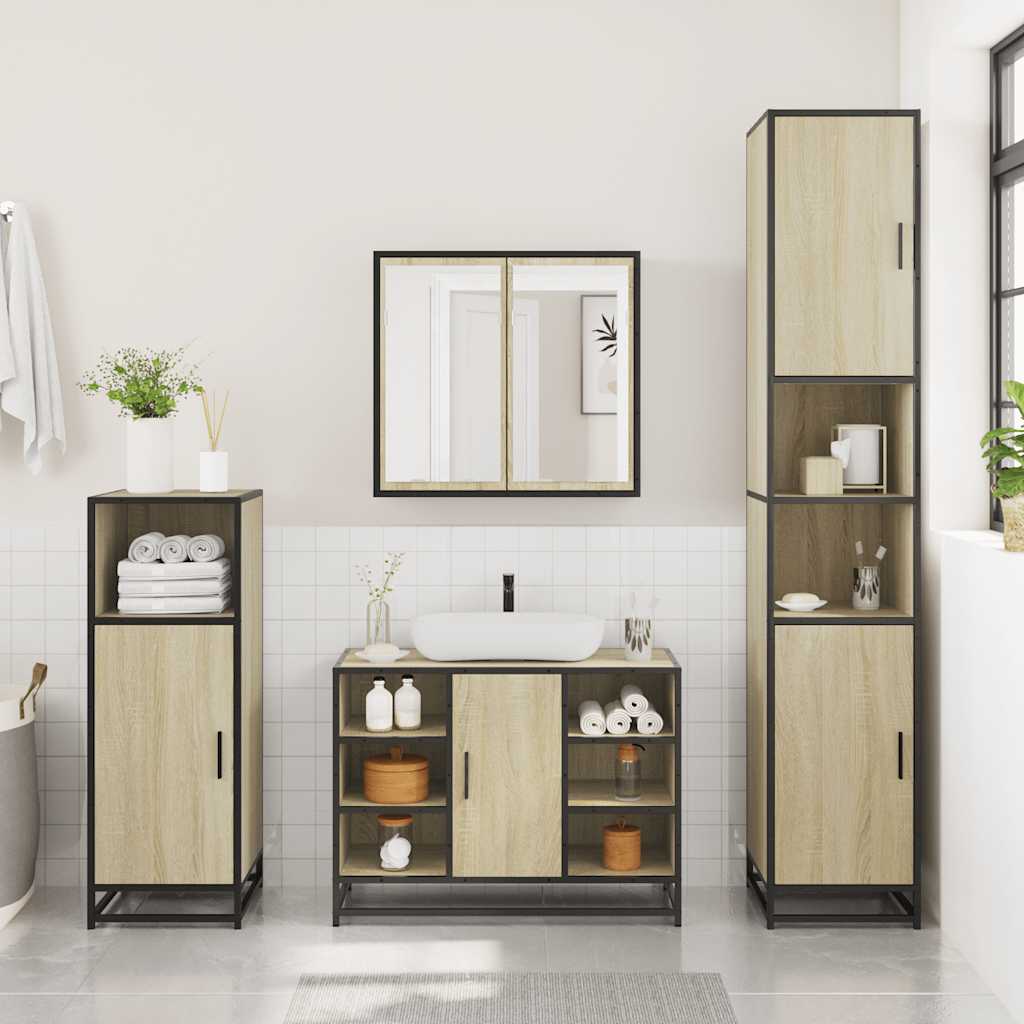 4Â Piece Bathroom Furniture SetÂ Sonoma Oak Engineered Wood