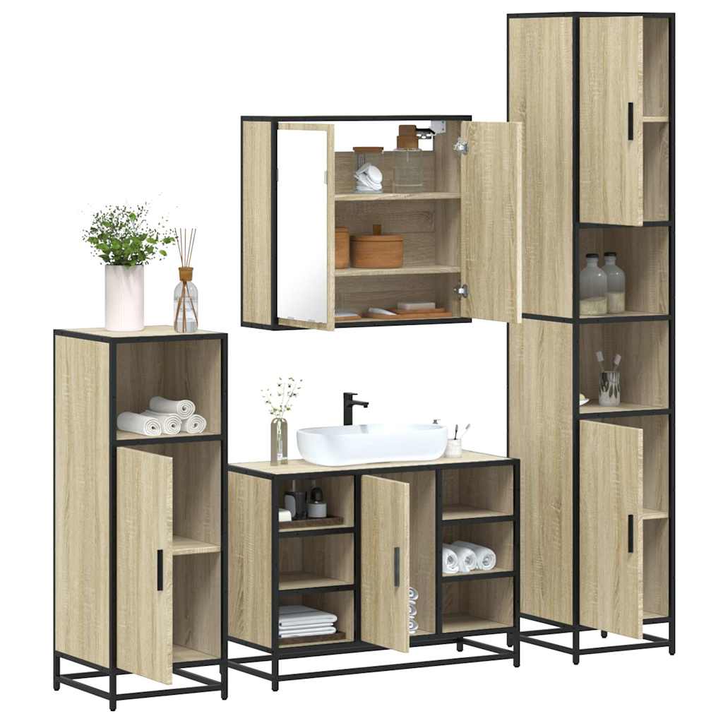 4Â Piece Bathroom Furniture SetÂ Sonoma Oak Engineered Wood