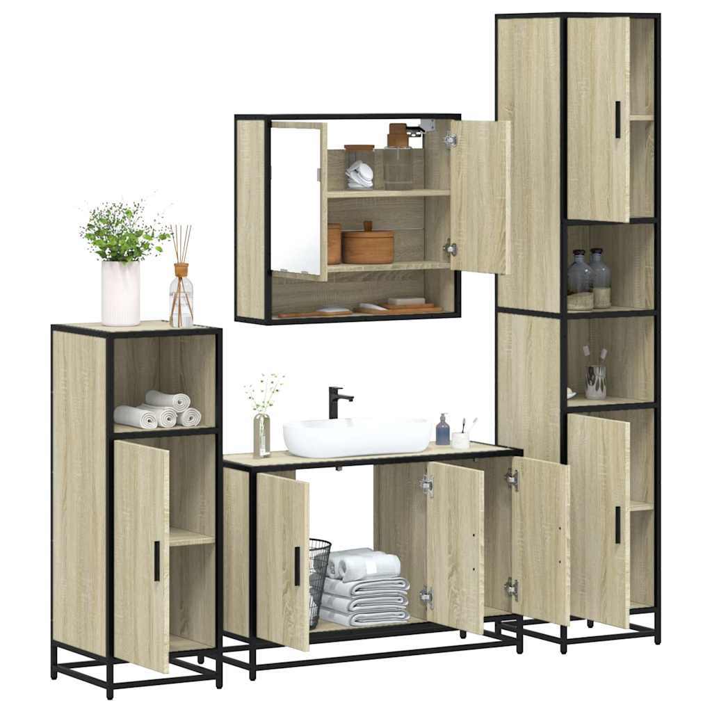 4Â Piece Bathroom Furniture SetÂ Sonoma Oak Engineered Wood