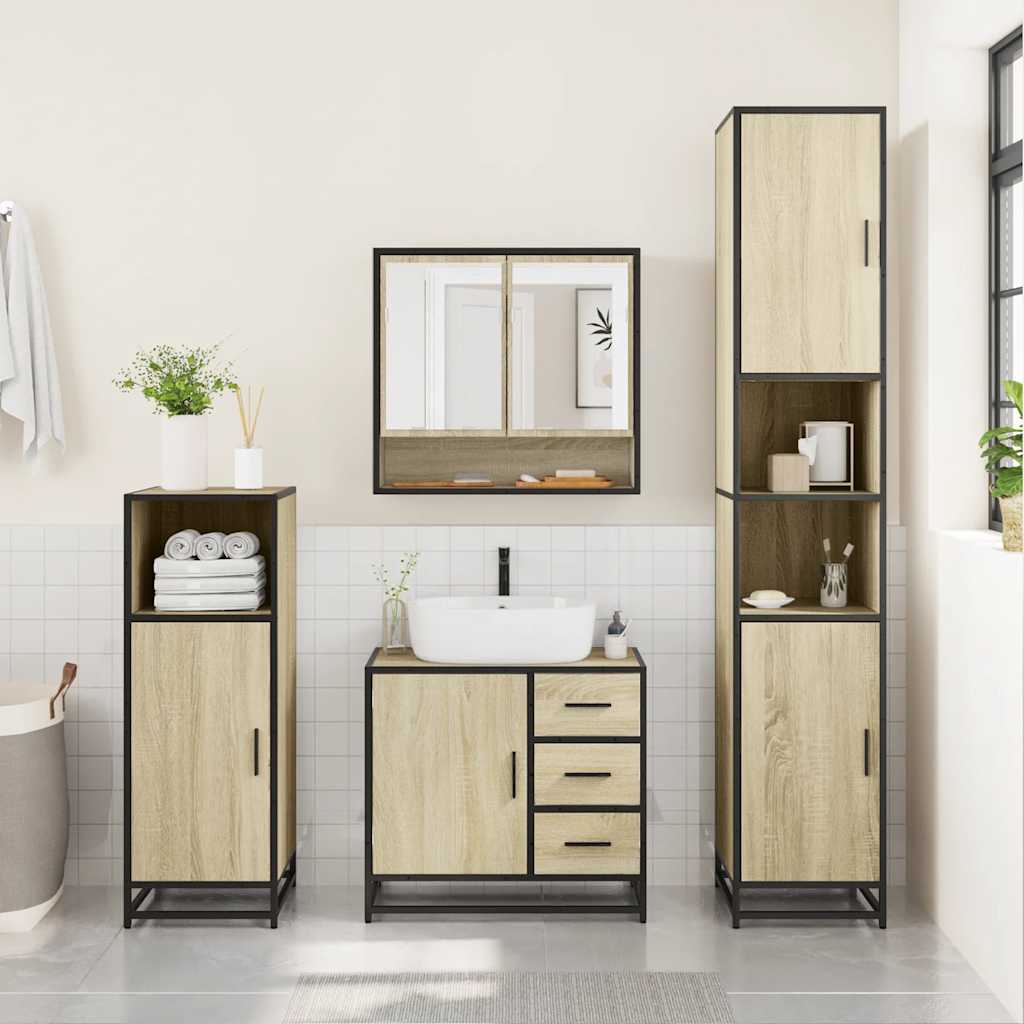 4Â Piece Bathroom Furniture SetÂ Sonoma Oak Engineered Wood