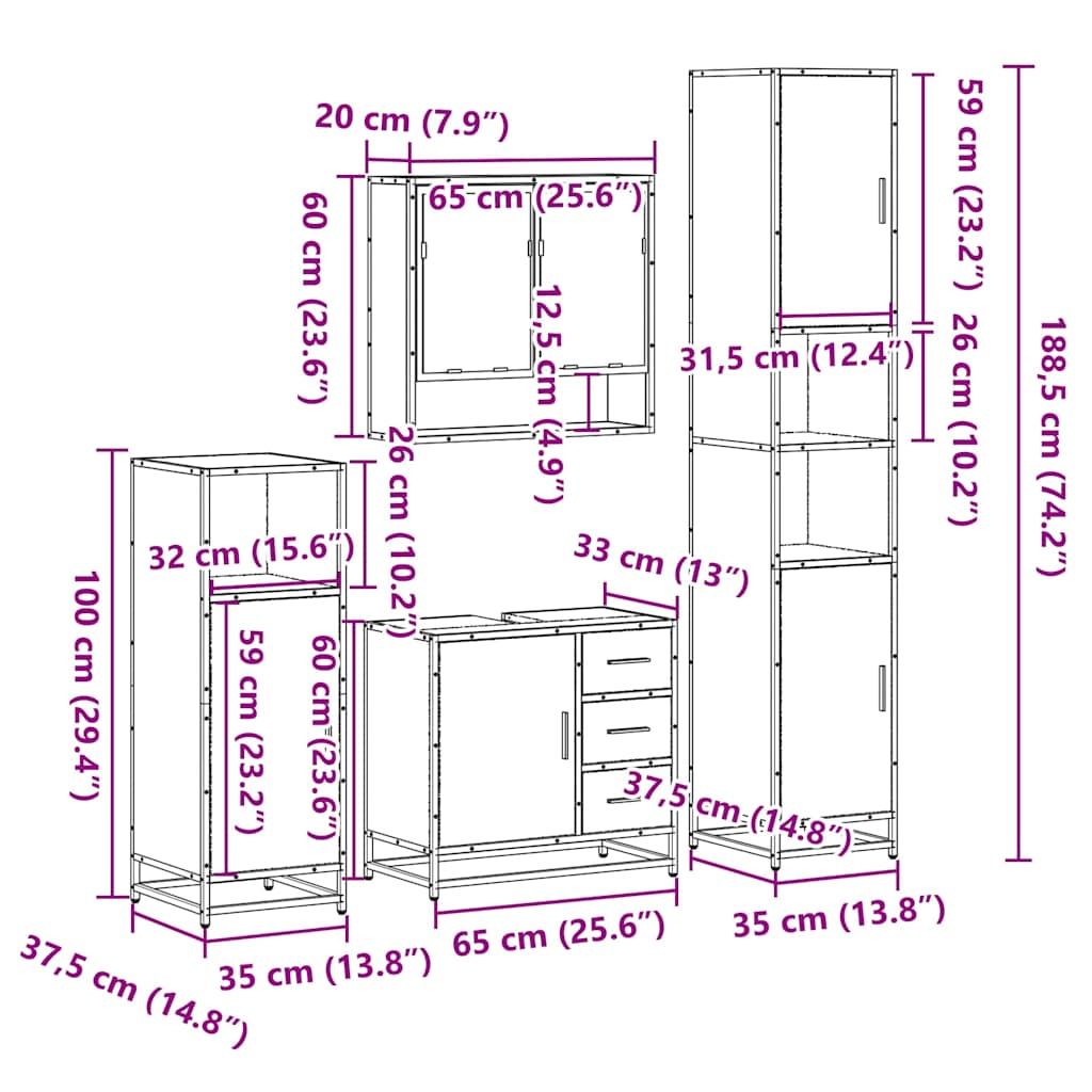 4Â Piece Bathroom Furniture SetÂ Sonoma Oak Engineered Wood