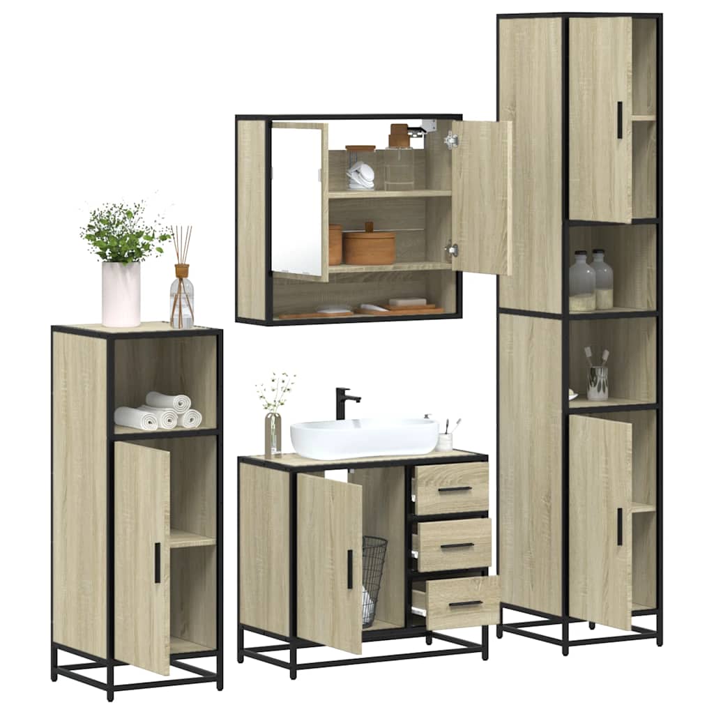 4Â Piece Bathroom Furniture SetÂ Sonoma Oak Engineered Wood