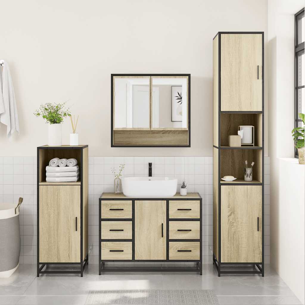 4Â Piece Bathroom Furniture SetÂ Sonoma Oak Engineered Wood