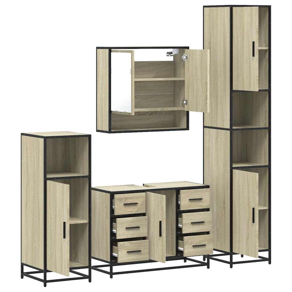 4Â Piece Bathroom Furniture SetÂ Sonoma Oak Engineered Wood