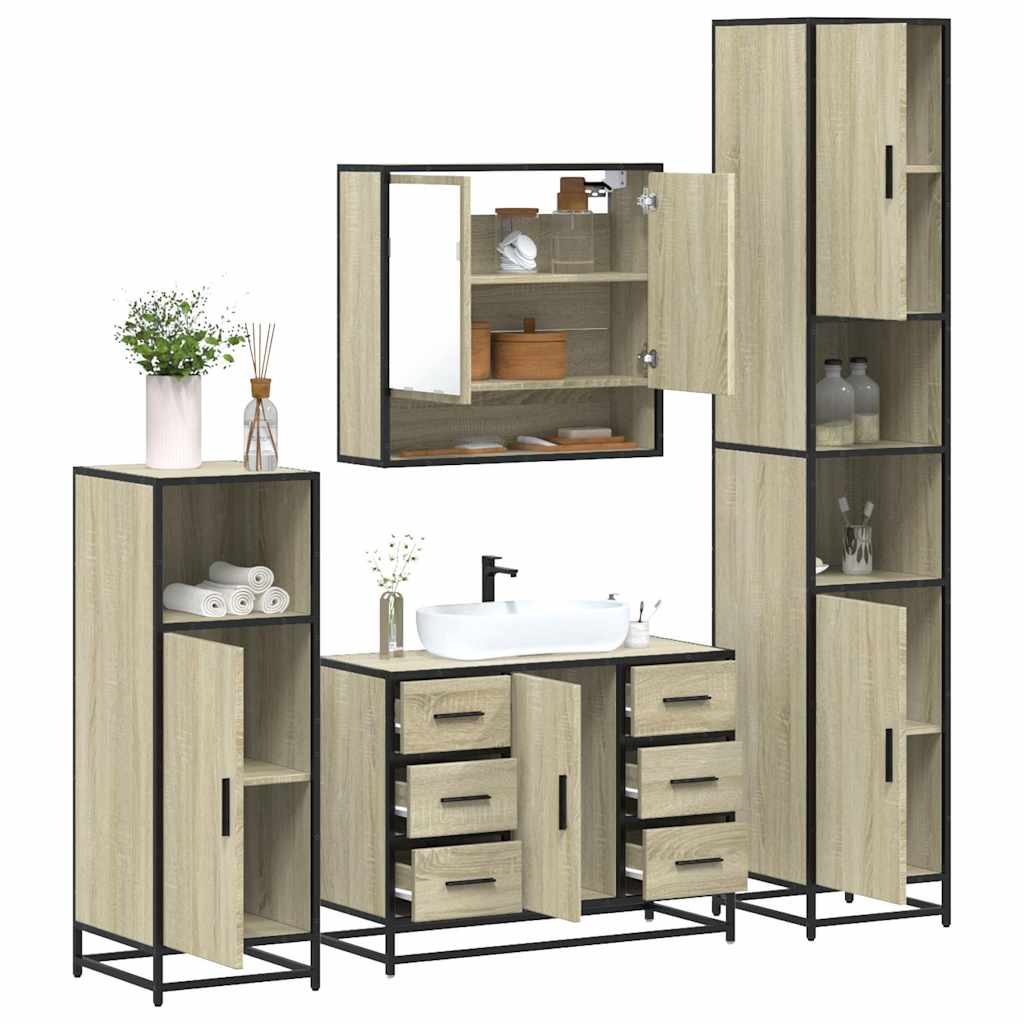 4Â Piece Bathroom Furniture SetÂ Sonoma Oak Engineered Wood