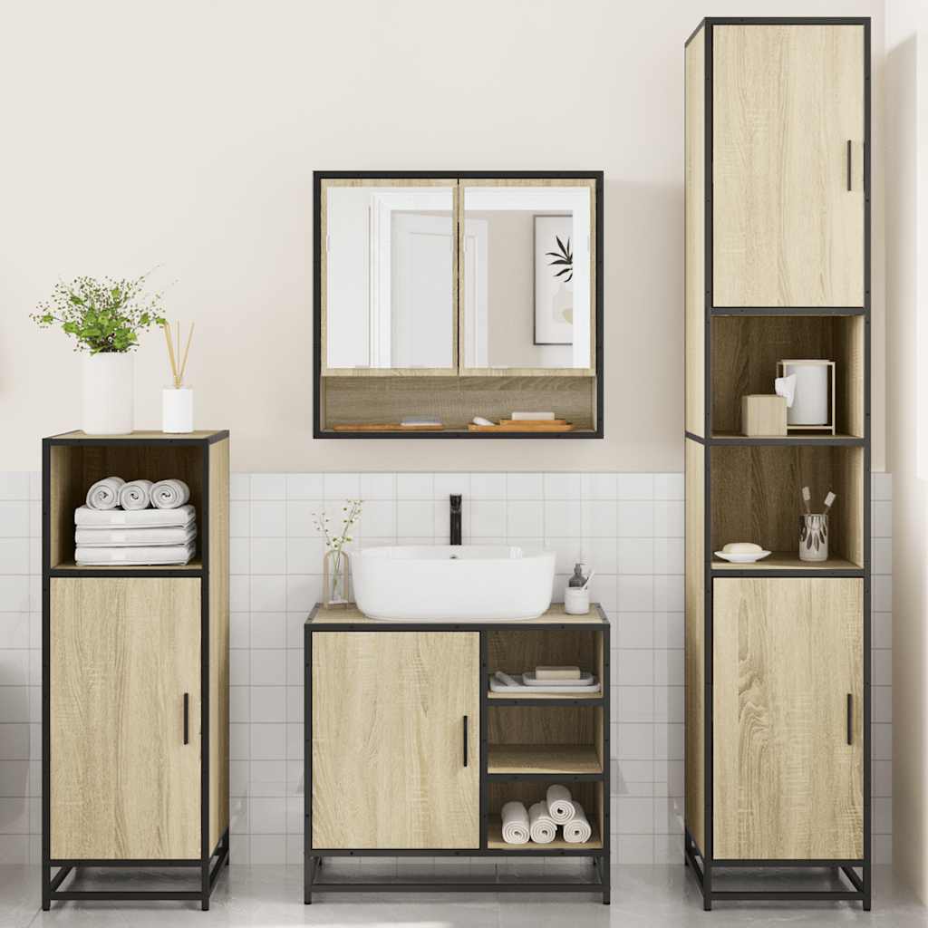 4Â Piece Bathroom Furniture SetÂ Sonoma Oak Engineered Wood