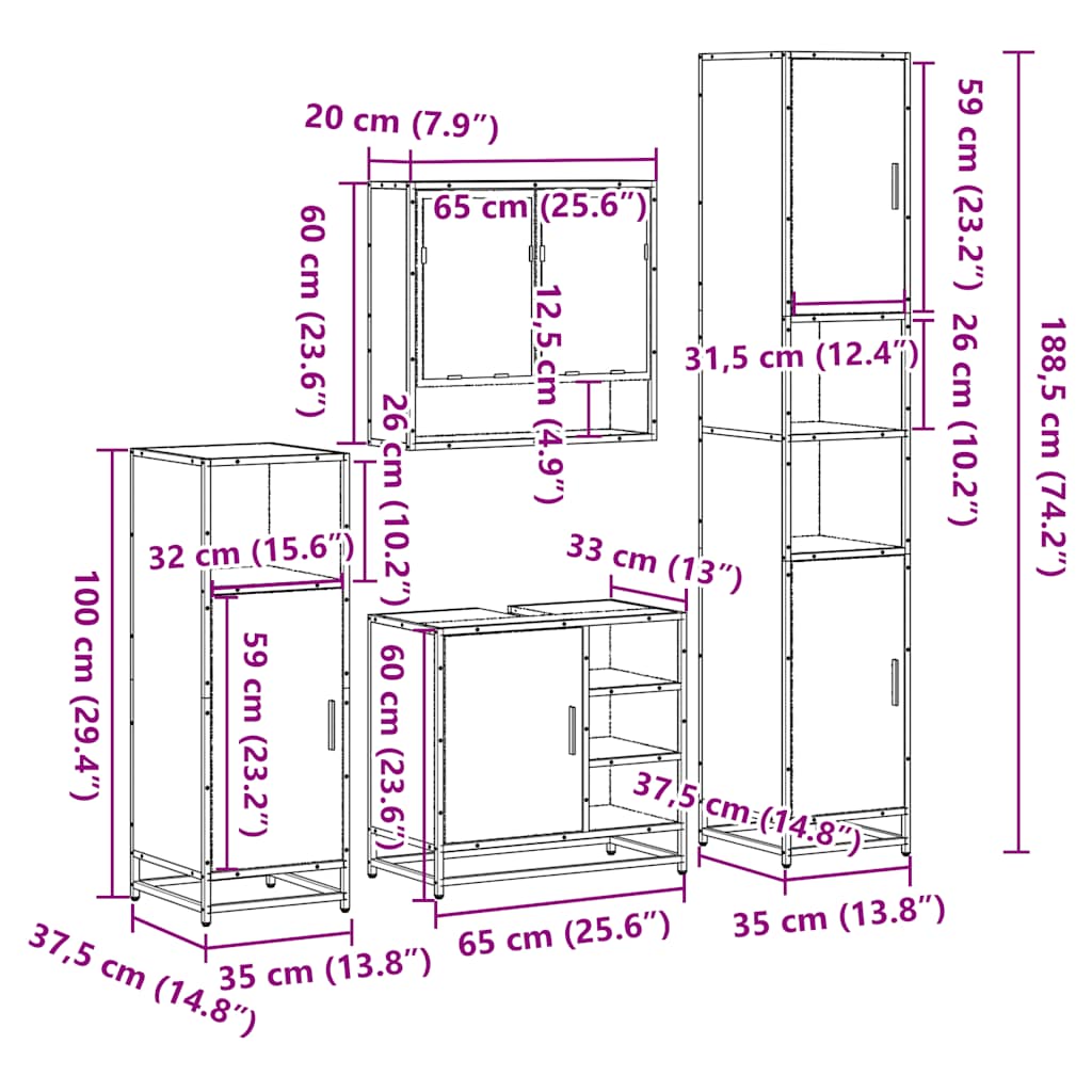 4Â Piece Bathroom Furniture SetÂ Sonoma Oak Engineered Wood