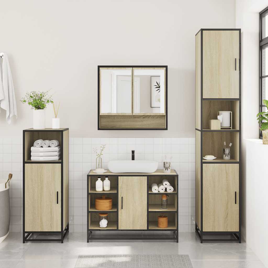 4Â Piece Bathroom Furniture SetÂ Sonoma Oak Engineered Wood
