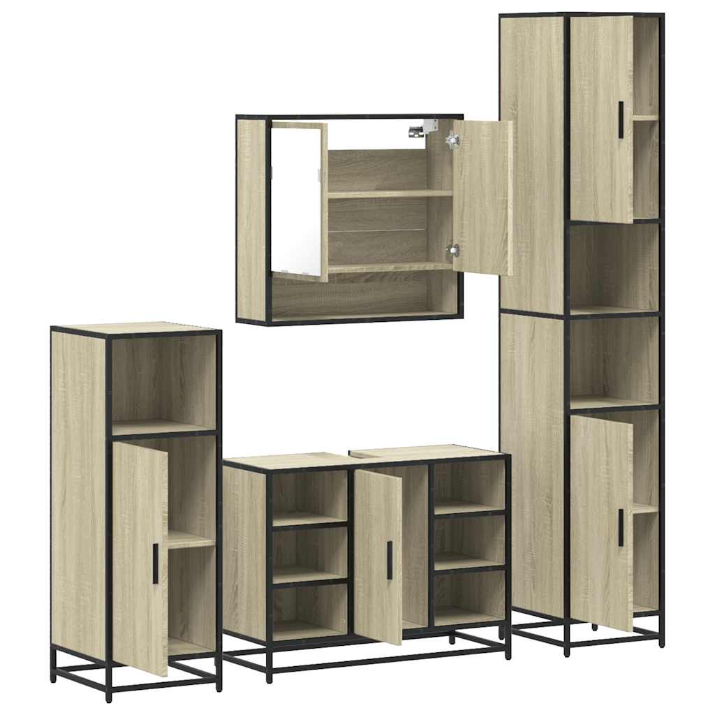 4Â Piece Bathroom Furniture SetÂ Sonoma Oak Engineered Wood